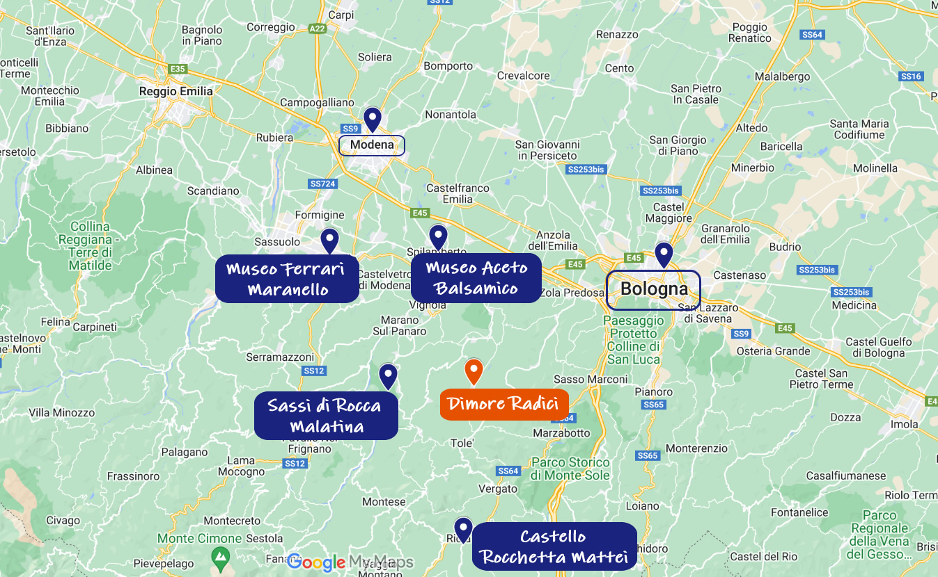 Mappa luoghi da visitare vicino a Savigno, Bologna